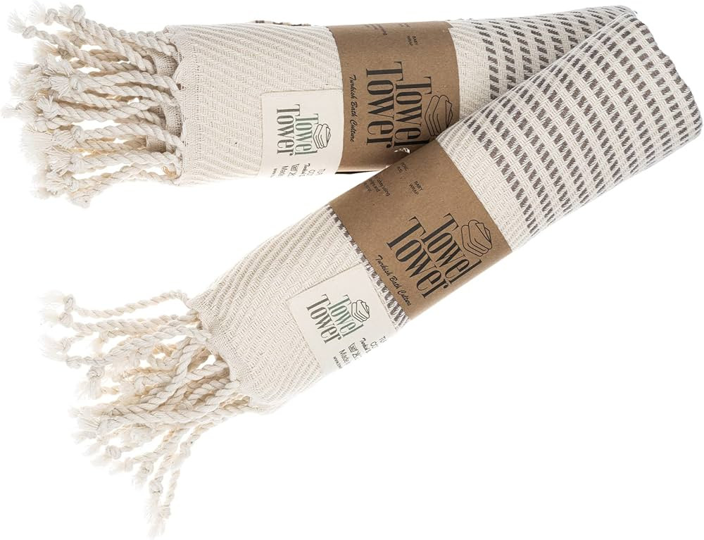 Towel Tower Turkish Peshtemal Hand Towels Set of 2 - Prewashed, Cotton, Lightweight, Compact (19X... | Amazon (CA)