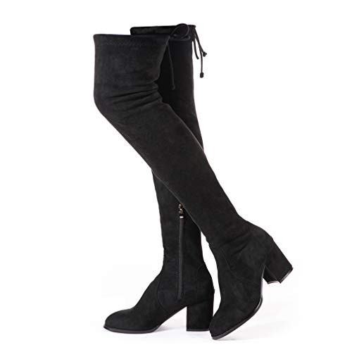 N.N.G Women Over Knee Boots Suede Block Lace Up Black Size 9.5 Winter Long Fashion Autumn Quality Comfort Round-toe | Amazon (US)