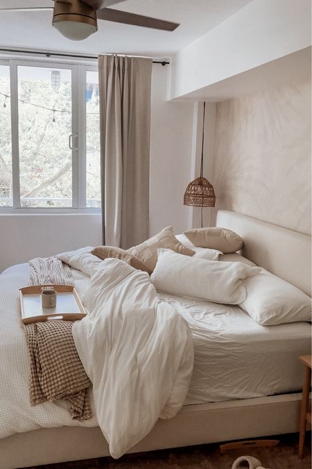 cozy Sunday coffee in bed vibes 

sheets, comforter, duvet cover, sleeping pillows, throw pillows, quilt, throw blanket , rug, nightstand, mirror, neutral bedroom, bedroom decor, bedding 

#LTKhome