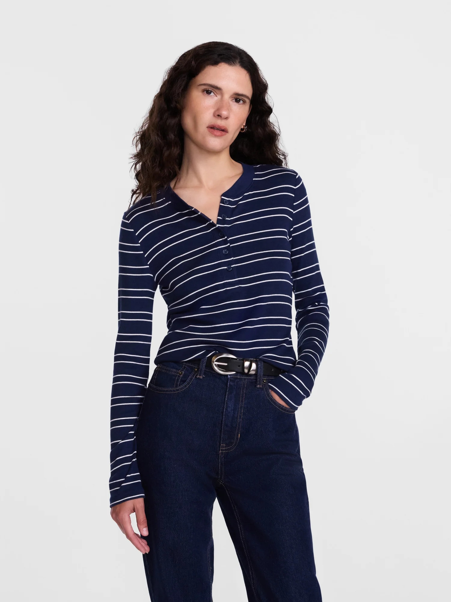 Scenario Women's and Women's Plus Rib Henley with Long Sleeves, Sizes XS-4X | Walmart (US)
