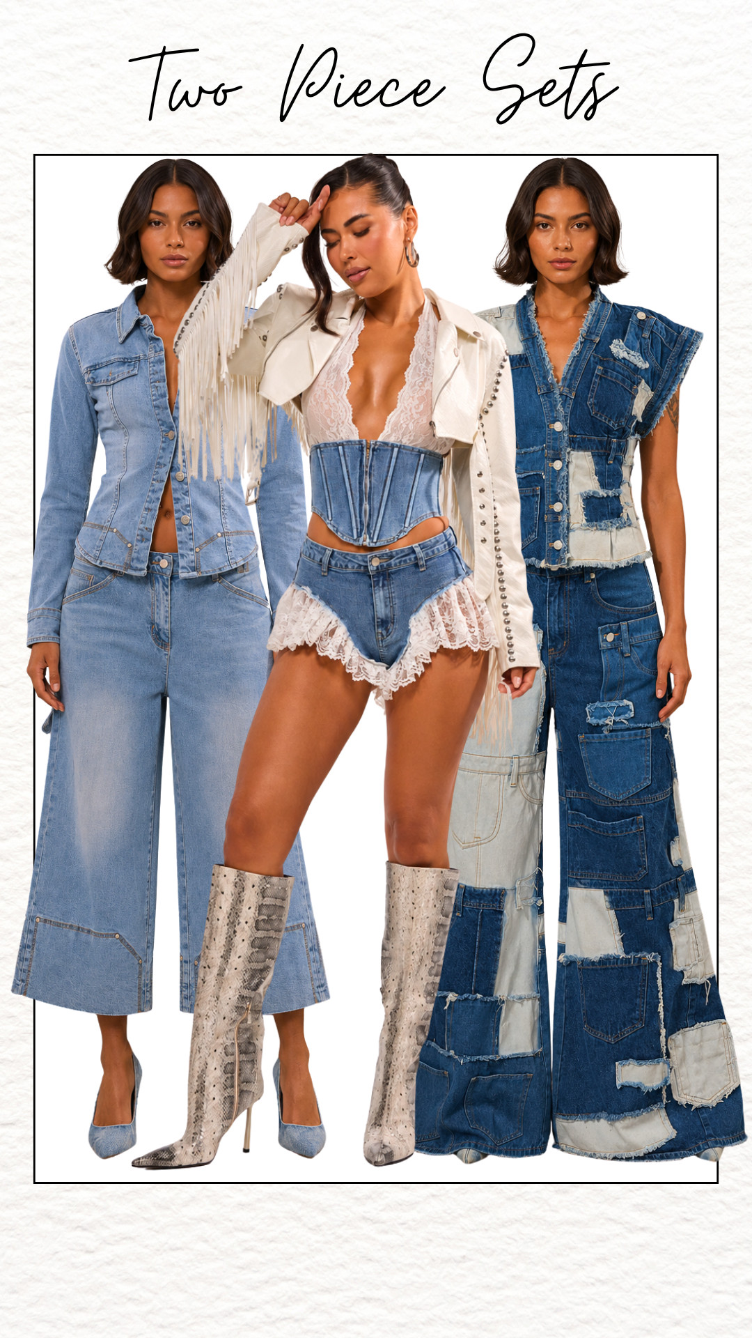 Akira two piece sets serve bold denim fashion with patchwork details corset styles fringe jackets and statement looks that steal attention everywhere you go. #AKIRA #TwoPieceSets #DenimFashion #StatementStyle #PatchworkDenim #CorsetStyle #WomensFashion #FashionInspo #StreetStyle #TrendyOutfits #StyleInspo #DenimLooks #GoingOutFits #FashionFinds 

 #LTKSaleAlert #LTKMidsize #LTKPetite