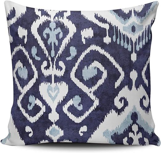 ONGING Decorative Throw Pillow Case Modern Chic Decorative Blue and White Ikat Pillowcase Cushion... | Amazon (US)