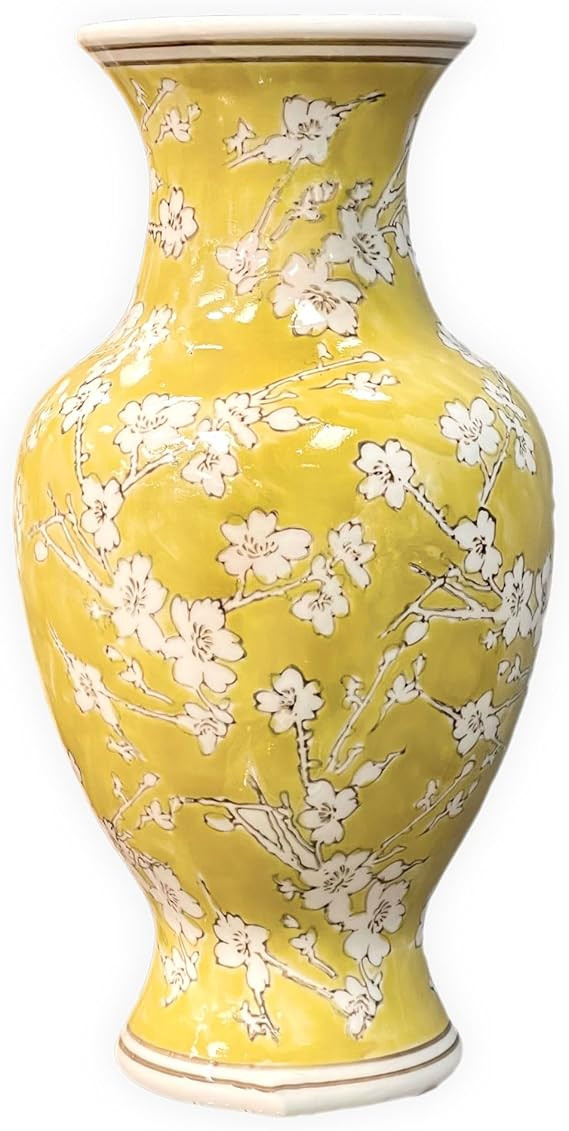 Galt International Yellow and White Sakura Chinoiserie Ceramic Vase 14" - Hand Painted Antique St... | Amazon (US)