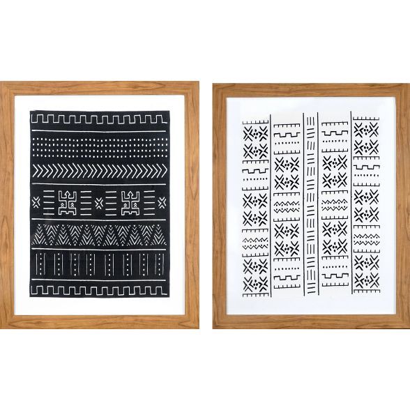 Set of 2 24"x30" Framed Black & White Geo Fabric Decorative Wall Art - Threshold™ | Target
