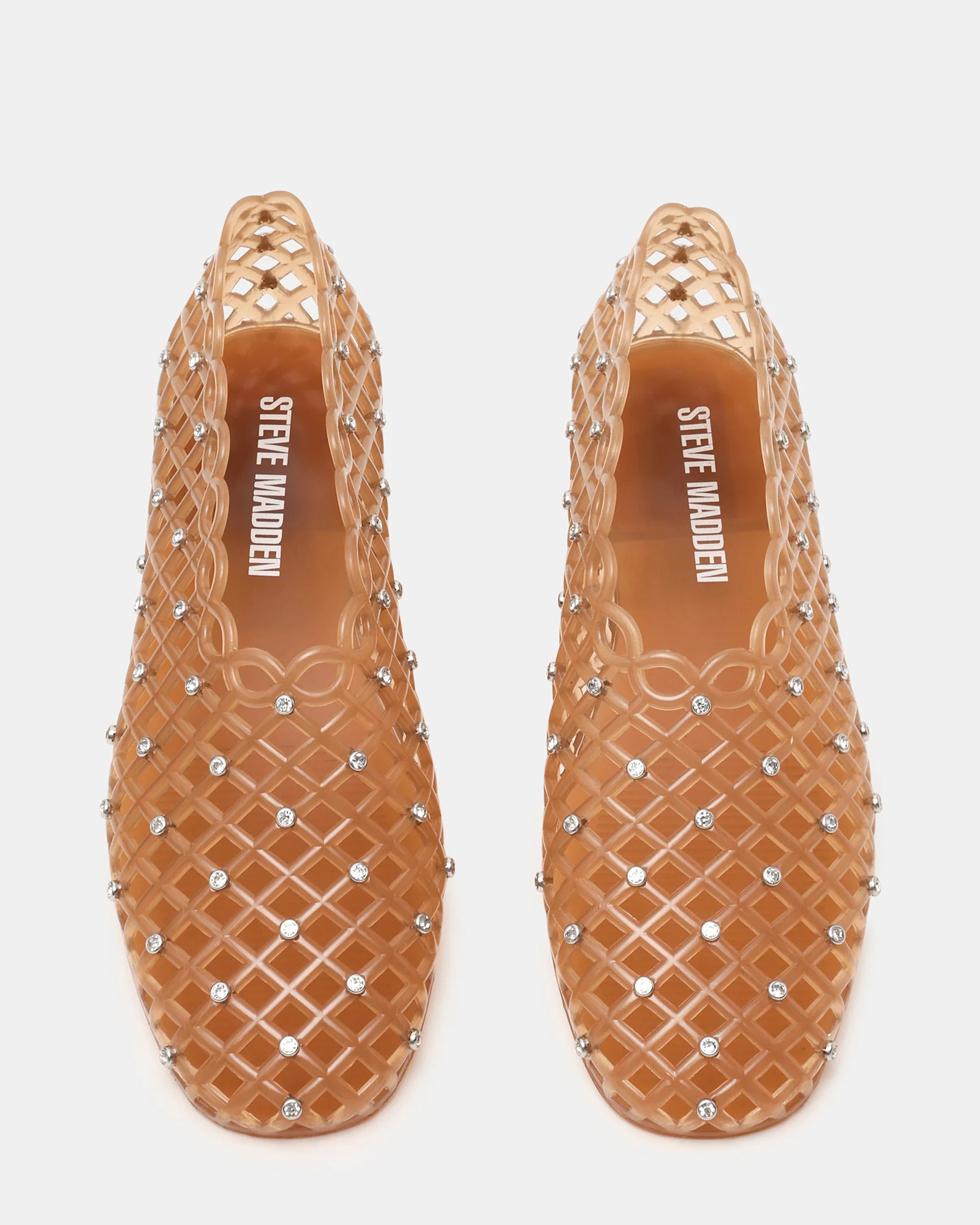 GROVE Tan Rhinestones Square-Toe Jelly Women's Flat | Steve Madden (US)