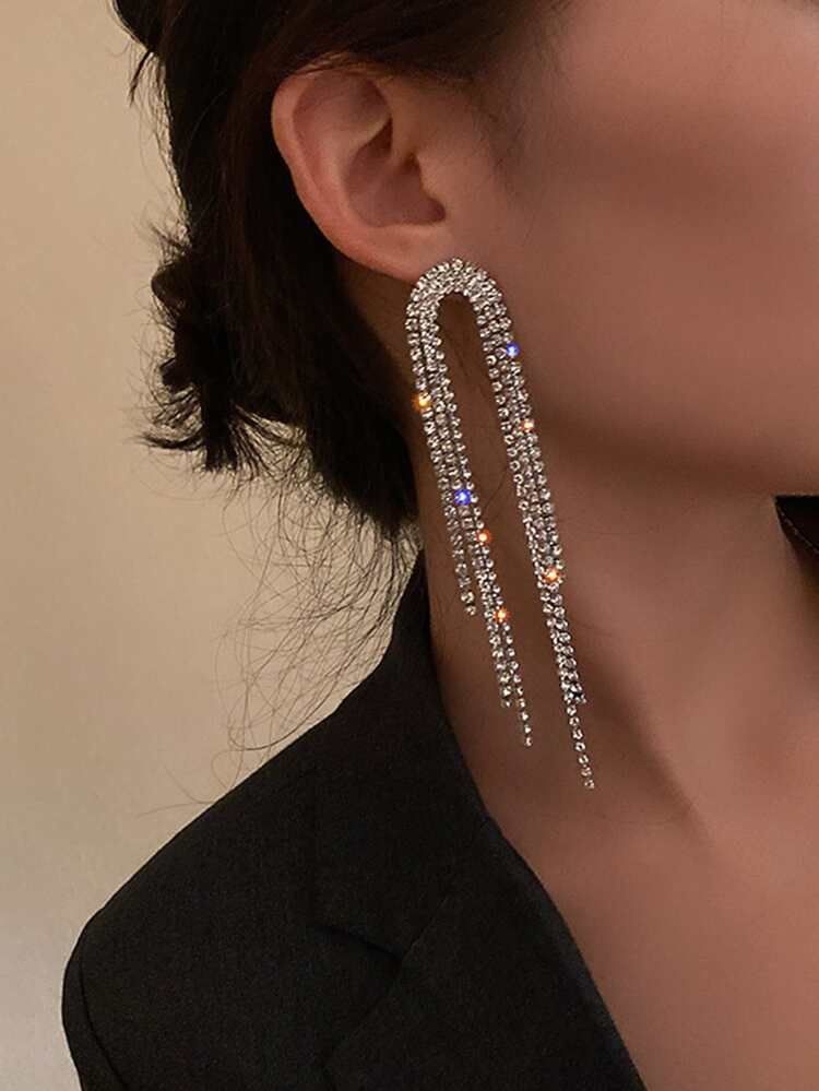 Rhinestone Tassel Decor Drop Earrings | SHEIN