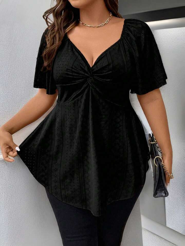 SHEIN Privé Plus Twist Front Butterfly Sleeve Tee | SHEIN