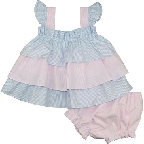 Pink And Blue Mini Stripe Ruffle Diaper Set - Shipping Early April | Cecil and Lou