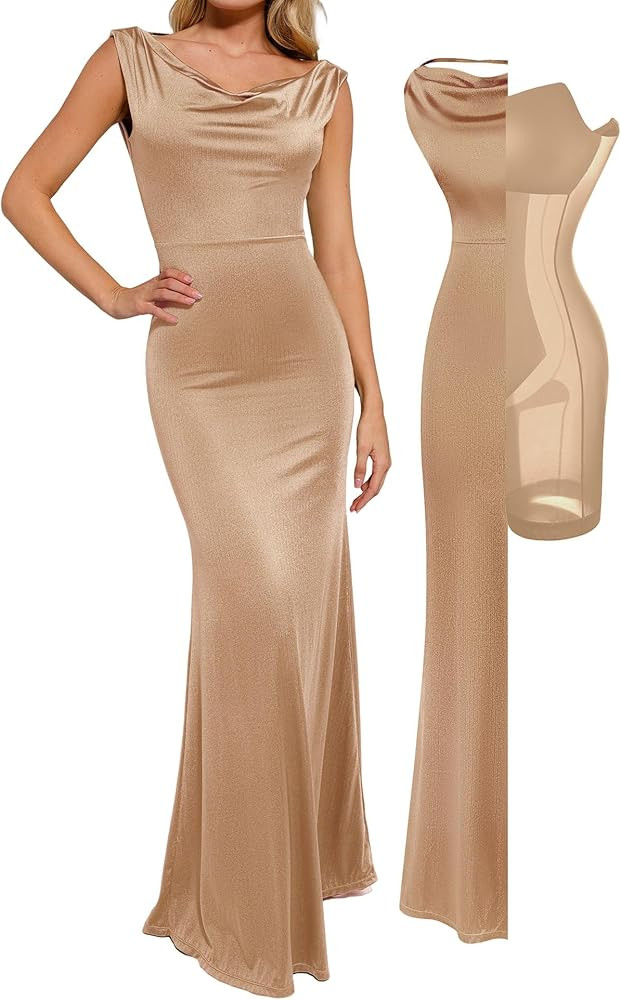 Popilush Women's Elegant Maxi Dress - Sleeveless Formal Cocktail Party Shapewear Dresses with Bui... | Amazon (US)