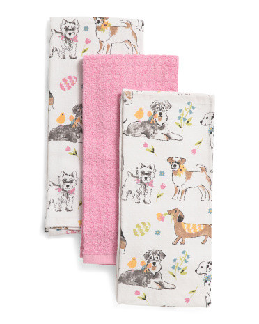 3pk Easter Faux Fur End Dog Printed Kitchen Towels | TJ Maxx