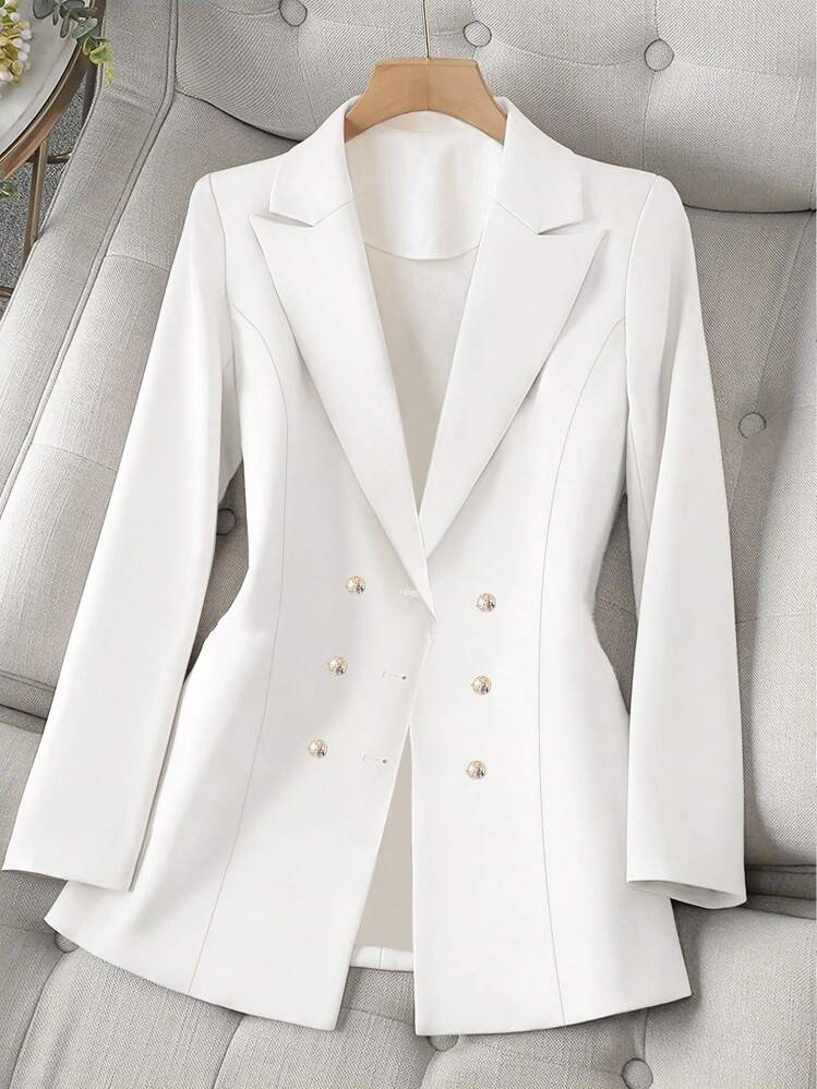 SHEIN Clasi Women's Lapel Double-Breasted Long Sleeve Fitted Elegant Blazer Fall Cloth For Women | SHEIN