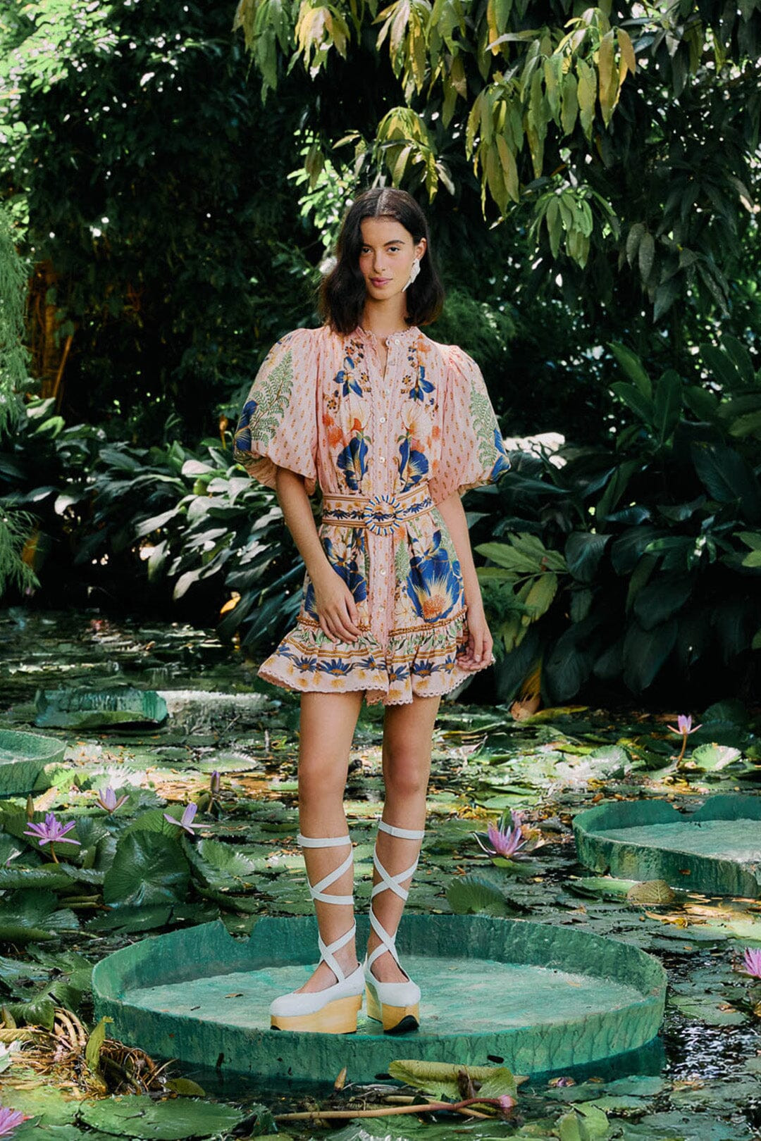 Pink Dream Garden Beaded Belt Mini Dress | FarmRio (US)