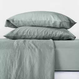 Queen 100% Linen Solid Sheet Set Sage Green - Casaluna™ | Target