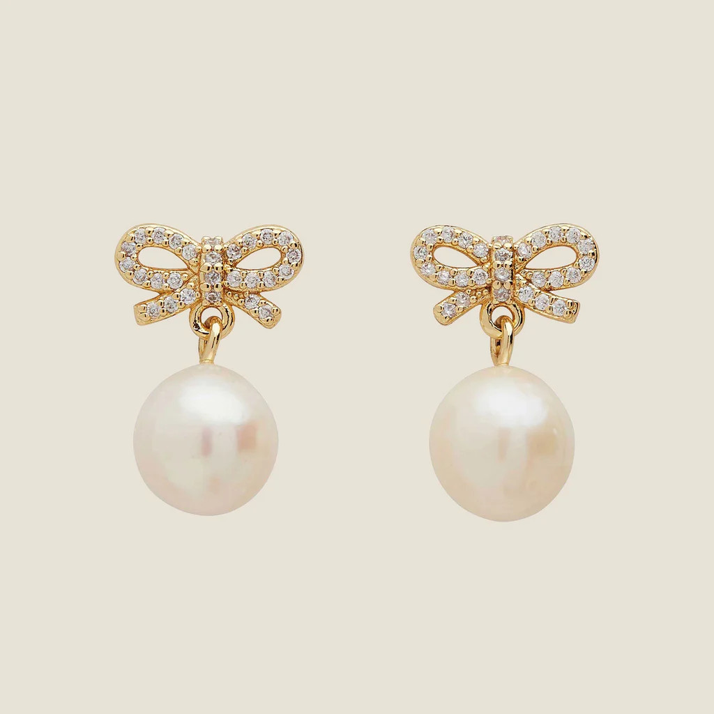 Bow and Pearl Studs | Nickel and Suede