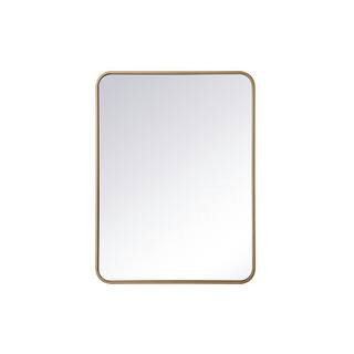 Timeless Home 32 in. H x 24 in. W Brass Modern Soft Corner Rectangular Wall Mirror WM1602432BR - ... | The Home Depot