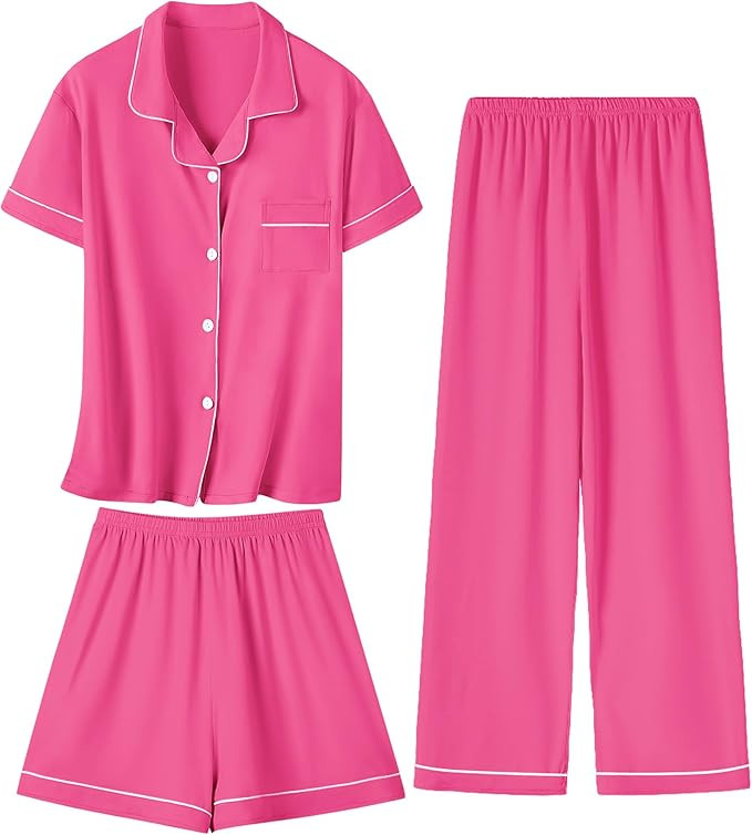 Umeyda Girls Pajamas Set Soft Short Sleeve Button-Down Sleepwea Nightwear 3Pjs Set Loungewear, 5-... | Amazon (US)