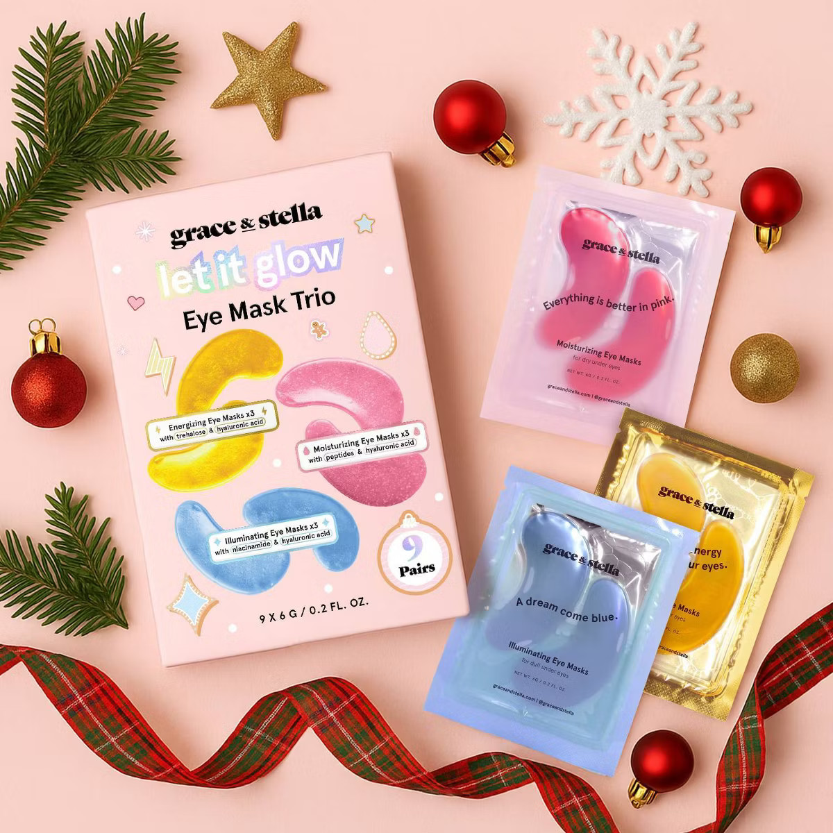 Grace & Stella Let it Glow Under Eye Masks Trio Gift Set - Gold, Pink, Blue - 9ct | Target