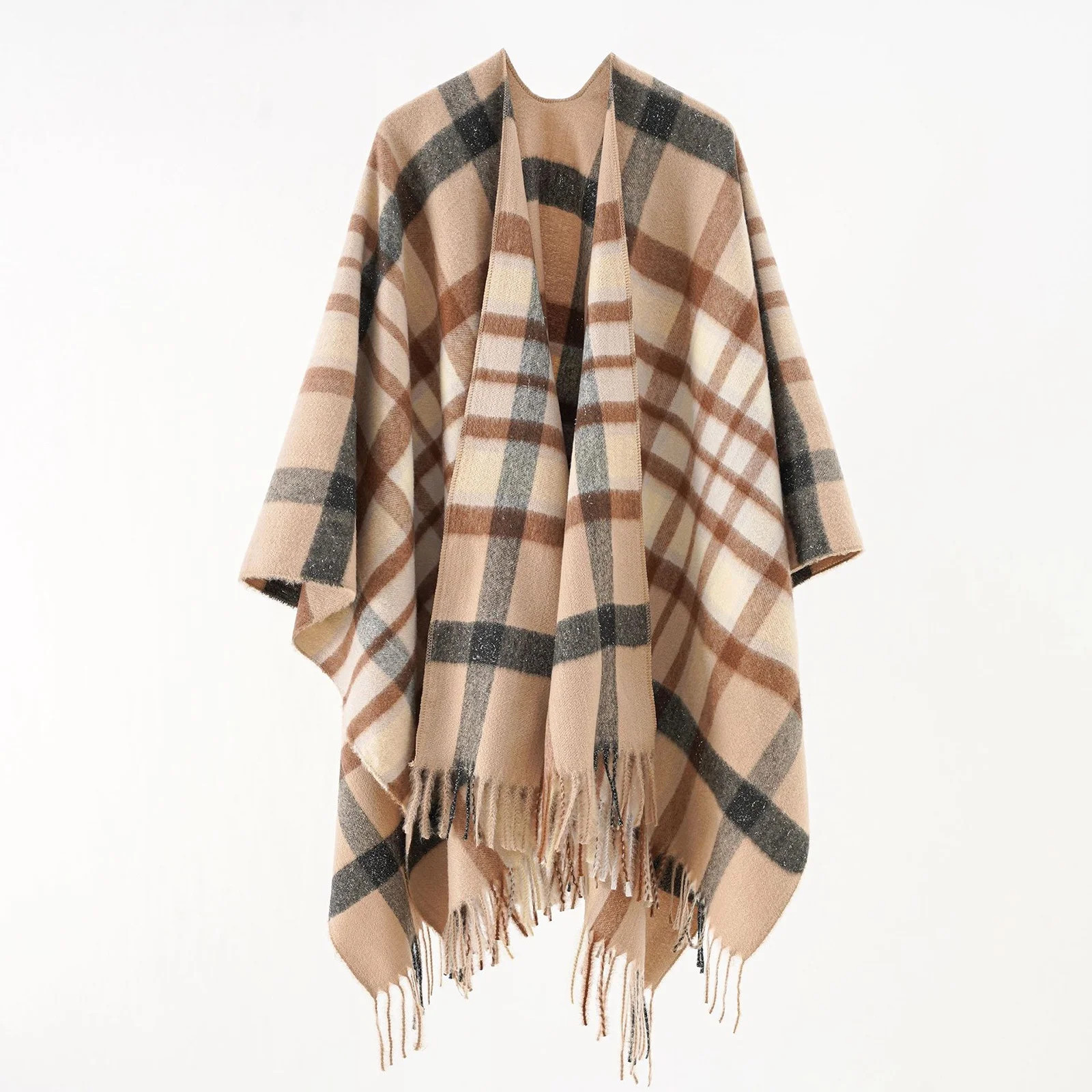 Women's Plaid Blanket Scarf Shawl Wrap Warm Cozy Winter Poncho Cape with Tassels Stylish Oversize... | Walmart (US)