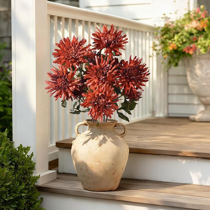 Artificial Dahlia Flowers 6Pack 28Inch Long Stem Artificial Flowers for Tall Vase, Real Toch Mums... | Amazon (US)