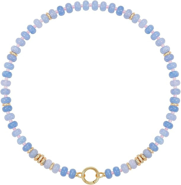 KissYan Beaded Necklaces for Women, Handmade Natural Stone Boho Choker with 14K Gold Plated Clasp... | Amazon (US)