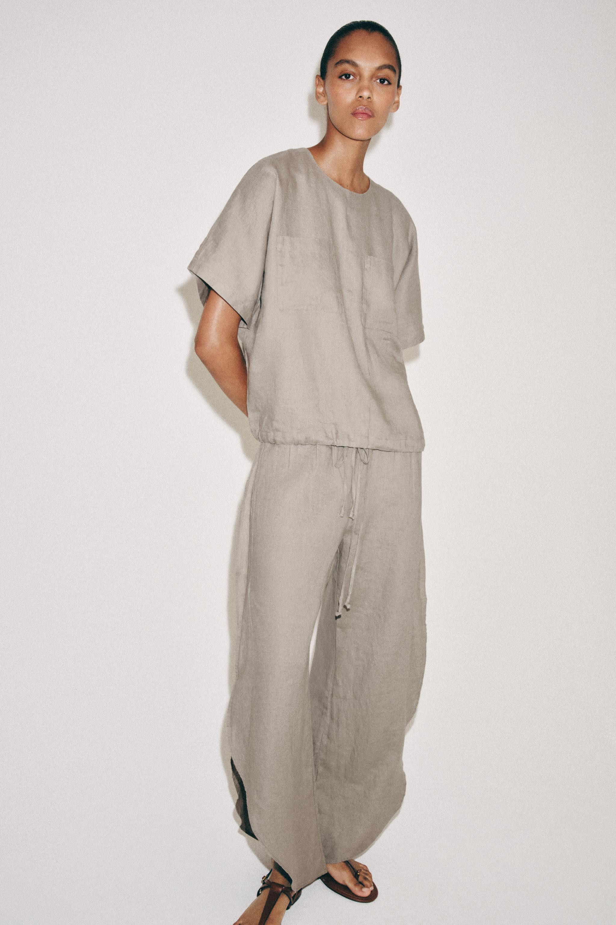 ZW COLLECTION 100% LINEN TOP WITH DRAWSTRINGS | Zara UK