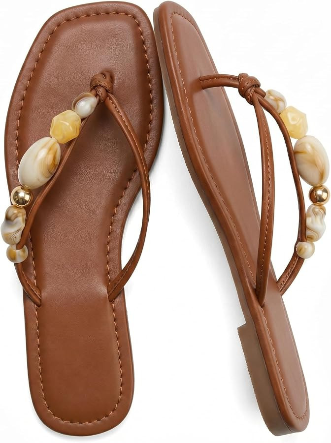 Molozoey Beaded Flip Flops For Women Comfortable Strappy Thong Sandals with Knot Detail Slip On F... | Amazon (US)