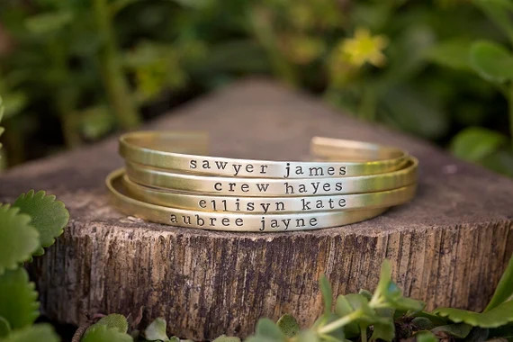 Skinny Personalized Stacking Cuff Bracelet  Custom Kids Name | Etsy | Etsy (US)