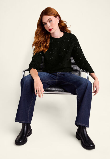 Womens Black Sparkle Sequin Jumper | Peacocks