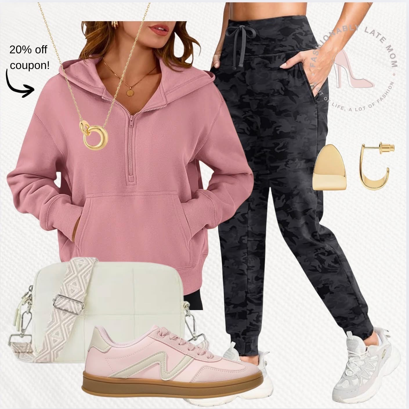 Mom on the go outfit inspiration. 

Fashionablylatemom. 
Trending outfits. 
Womens clothing. 
Womens joggers. 
Fleece lined pants. 
Zipper pocket. 
Water resistant pants. 
Running and hiking pants. 
Winter thermal joggers. 
Womens hoodie. 
Half zip sweatshirt. 
Long sleeve cropped pullover. 
Oversized sweatshirt. 
Womens shoes. 
Womens sneakers. 
Retro sneakers. 
Low top shoes. 
Gold jewelry. 
Gold earrings. 
Chunky lightweight earrings. 
Gold necklace. 
Dainty interlock necklace. 
Crossbody bag. 
Womens bag. 
Womens purse. 


#LTKSeasonal #LTKShoeCrush #LTKStyleTip