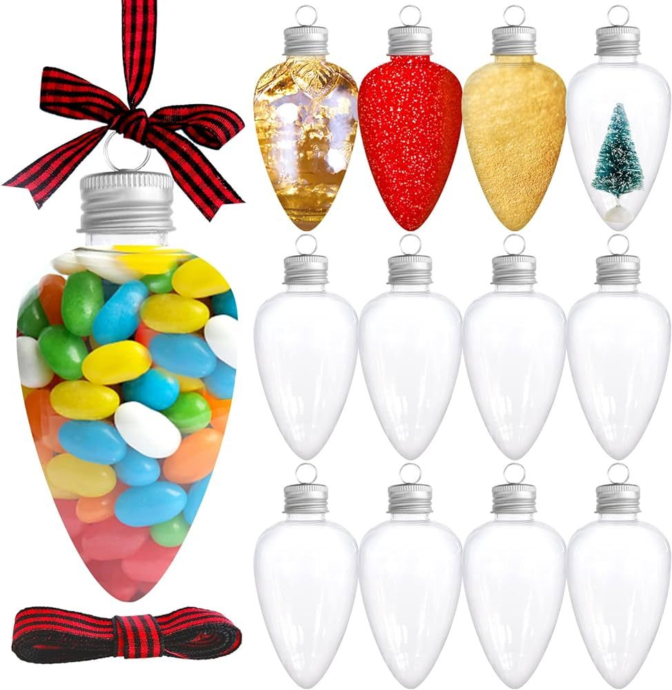 12 Pcs 4.7 Inch Christmas Fillable Clear Bulbs Ornaments Bulb Bulk Plastic Hanging Fillable Ornament | Amazon (US)