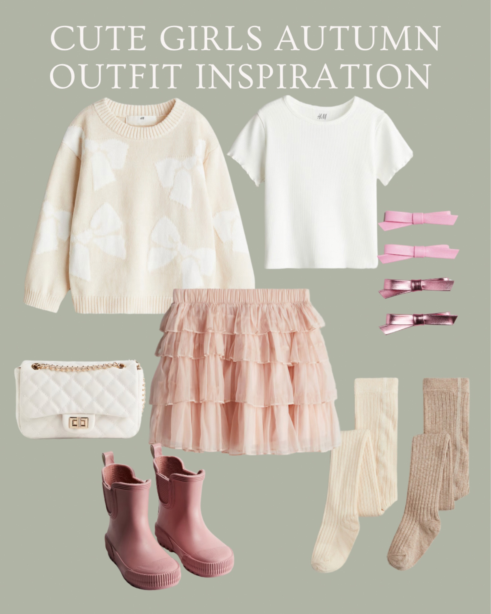 Cute girls outfit idea for autumn or fall 🍂 
.
Ruffles and bows 💗
.
Knitted jumper sweater - ruffled skirt - wellie boots - rain boots - thick rubbed tights - pink and beige outfits for little girls - toddler girl outfit ideas - cute kids clothes - h and m - H&M kids 

#LTKFindsUnder50 #LTKKids #LTKBacktoSchool