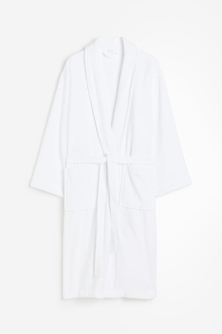 Cotton terry dressing gown - White - Home All | H&M GB | H&M (UK, MY, IN, SG, PH, TW, HK)