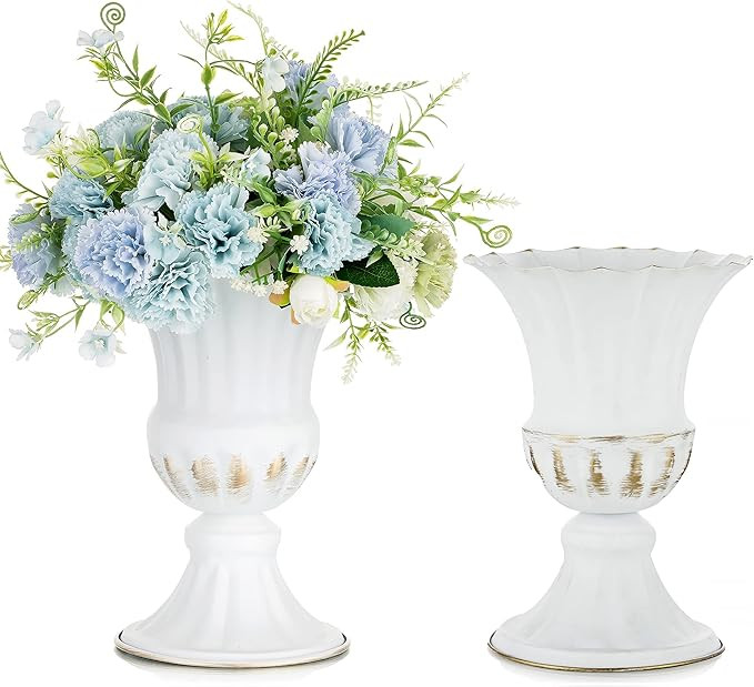 Sziqiqi Metal Vases for Fake Flowers Rustic White Flower Pot for Indoor Outdoor Elegant Floral Pl... | Amazon (US)