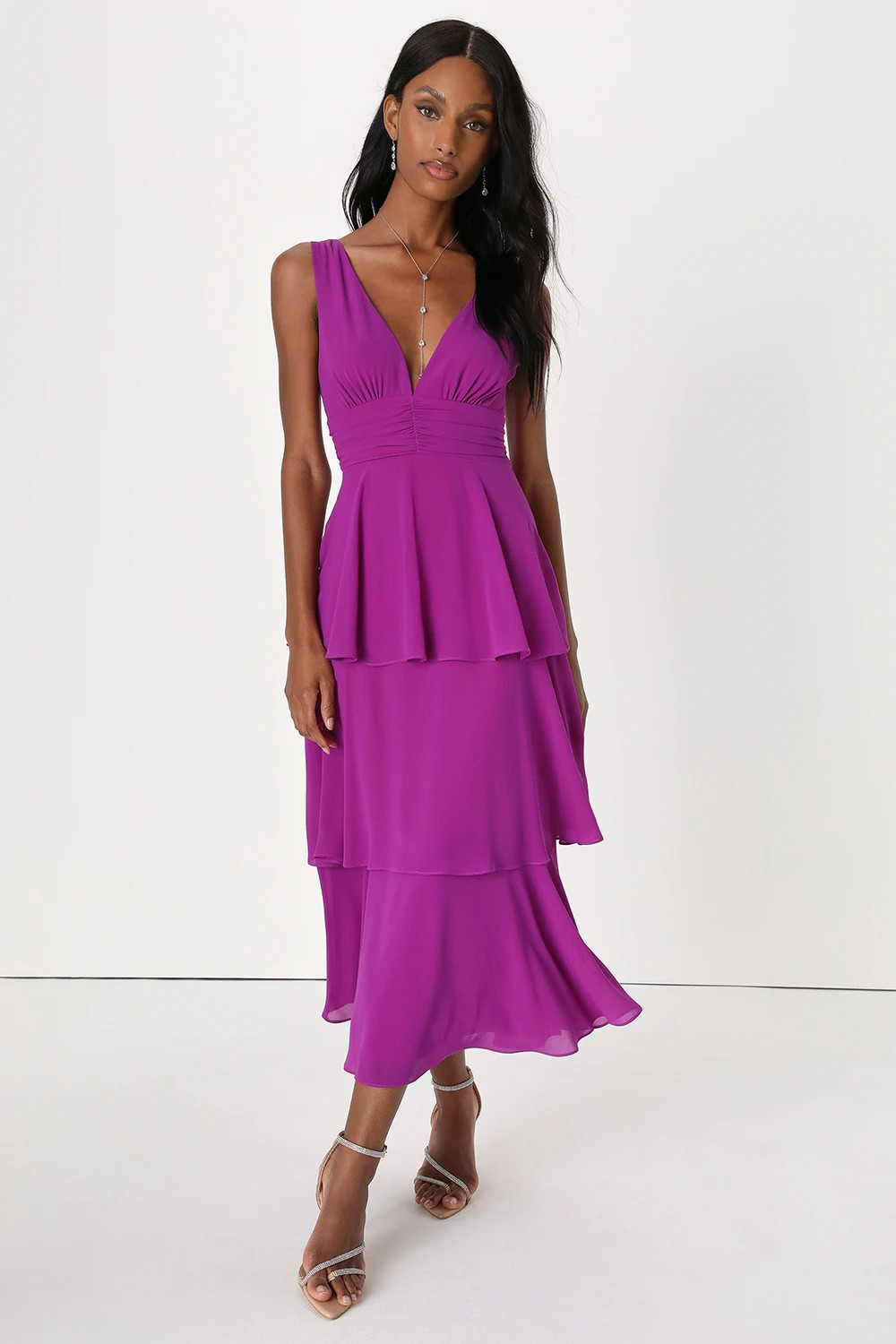 Celebration Time Purple Sleeveless Tiered Midi Dress | Lulus (US)
