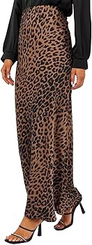 Women's Satin Slik Skirt Leopard Print High Waist Elastic Waistband Maxi Long Skirt | Amazon (US)