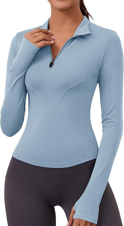 LOMON Womens Long Sleeve Workout Tops Quick Dry Quarter Zip Pullover Crop Yoga Athletic Slim Fit ... | Amazon (US)