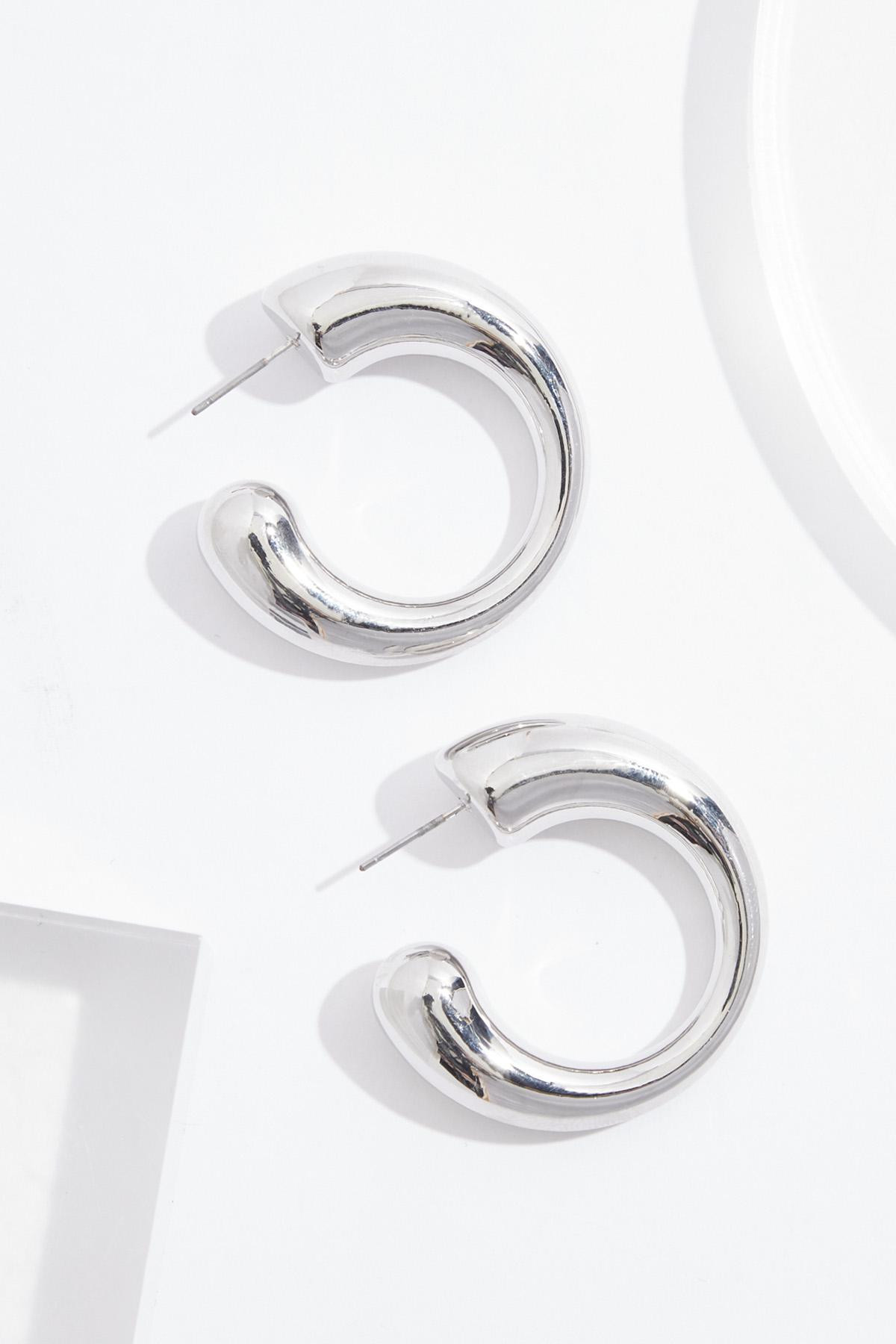 Puffy Silver Hoop Earrings | Cato Fashions