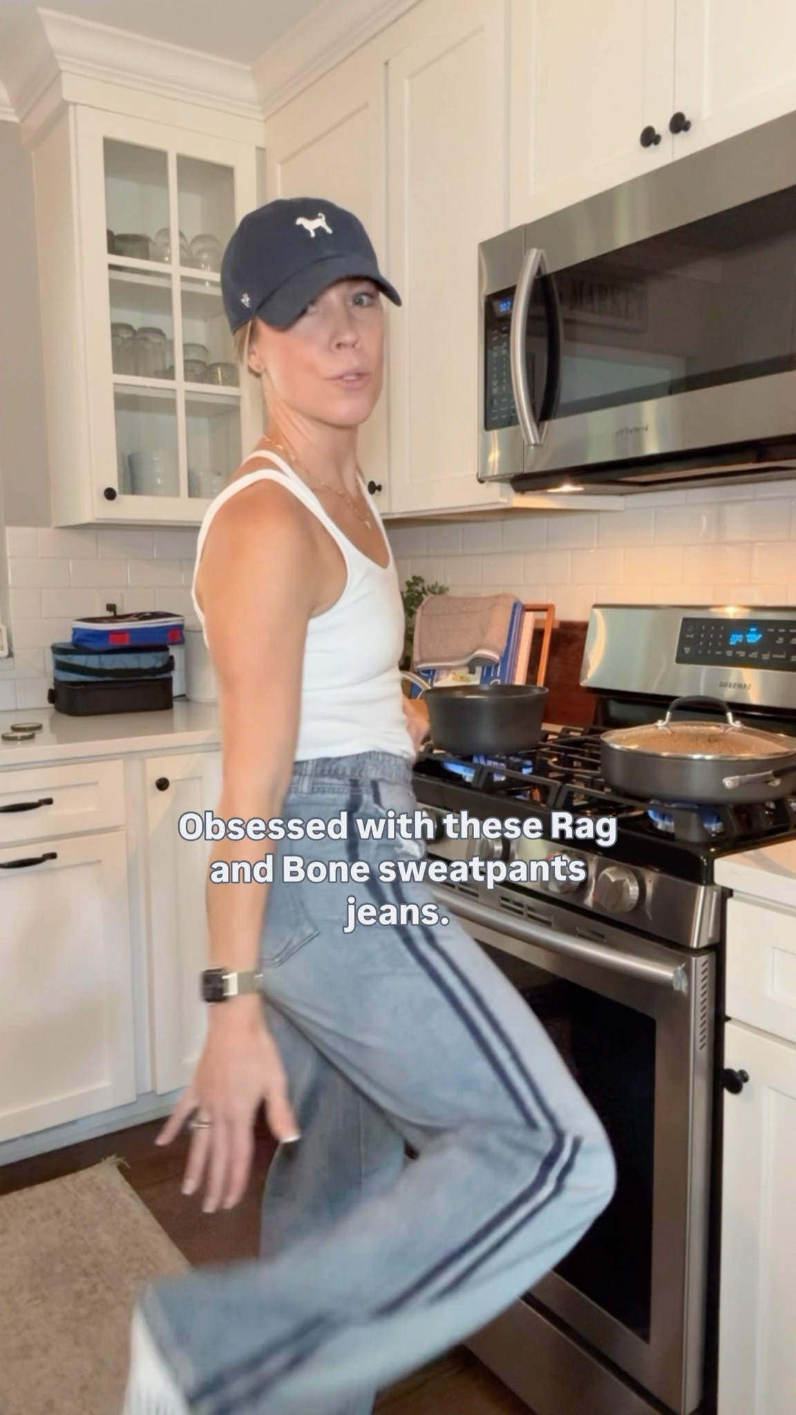 Rag and Bone sweatpant jeans. I sized down to an xs. Seriously the comfiest and look just like REAL jeans. AYR tank size small. 

#trackpants #jeans #track

#LTKStyleTip #LTKActive #LTKOver40