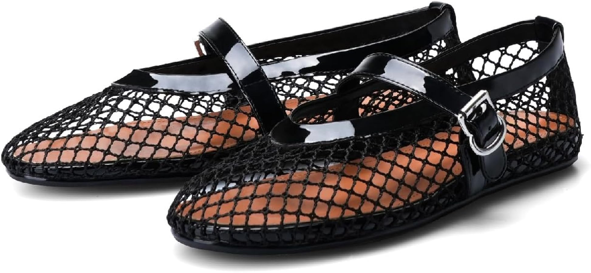 Women's Mesh Fishnet Ballet Flats Buckle Strap Flat Shoes Wide Fit For Summer Casual | Amazon (UK)