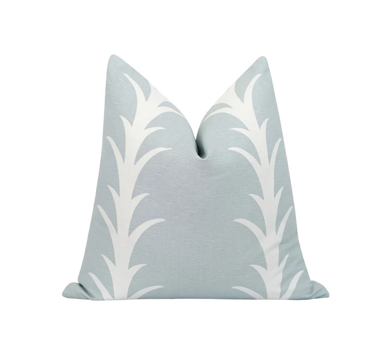 Sky Blue Acanthus Stripe Pillow Cover, Schumacher Blue Pillow Cover, 18 20 22 Linen Pillow Cover,... | Etsy (US)