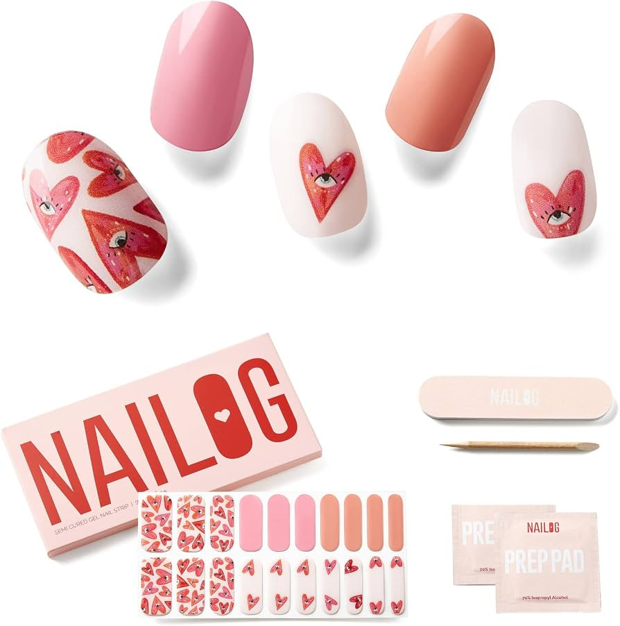 NAILOG Semi Cured Gel Nail Strips for Valentine's Day (20 Extra Long Stickers/Wraps) | Buy 2 Get ... | Amazon (US)