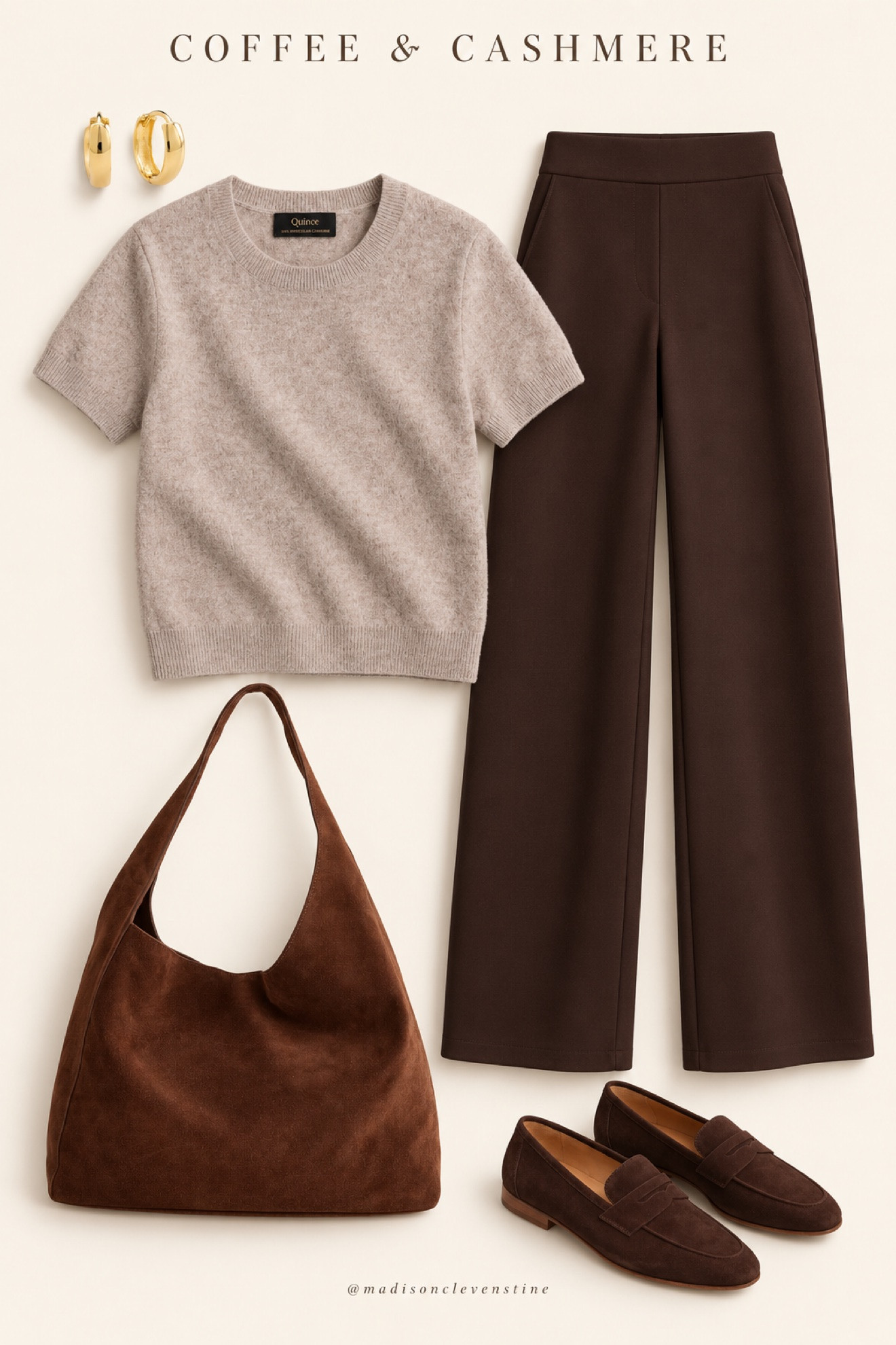 Coffee runs call for cashmere — a short-sleeve cashmere top with wide-leg trousers in rich chocolate brown. Understated and elegant for fall. Comment SHOP for outfit details. #ltkstyle #falloutfits #cashmere 

 #LTKootd #LTKSeasonal