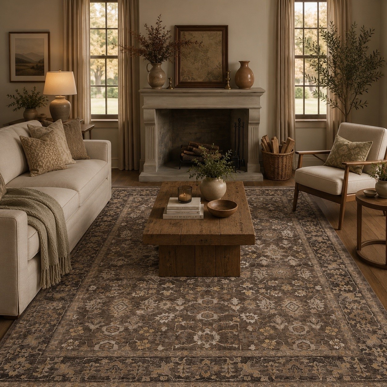 The prettiest and most affordable rug! It’s so cozy with the darker tones. Also goes up to 12x15 size!