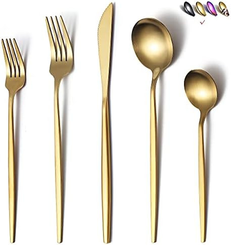 Matte Gold Silverware Set 20 Pieces, Stainless Steel Golden Flatware Set, Titanium Plating Cutler... | Amazon (US)