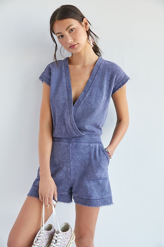 Daily Practice by Anthropologie Frayed Surplice Romper | Anthropologie (US)