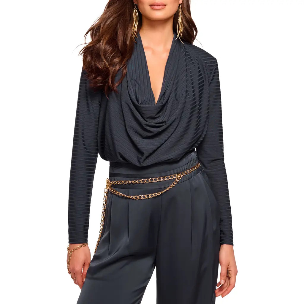 Ramy Brook Antonia Cowl Neck Rib Top in Navy at Nordstrom, Size X-Large | Nordstrom
