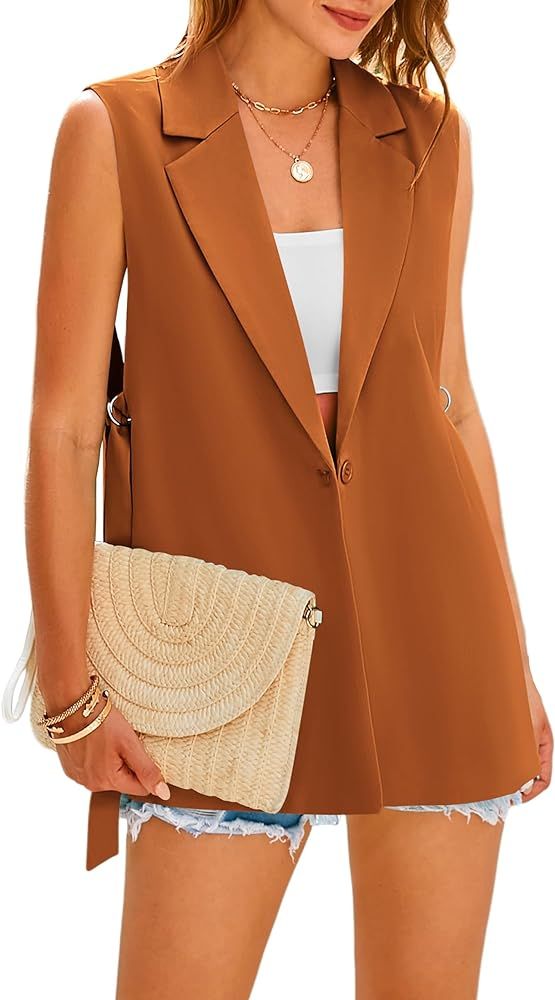 MASCOMODA Womens Fashion 2024 Sleeveless Blazer Vest Spring Casual Open Front Lapel V Neck Office... | Amazon (US)