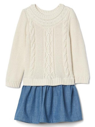 Gap Baby Cable-Knit Chambray Dress Off White Size 12-18 M | Gap US