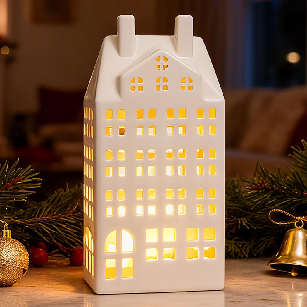 DN DECONATION Light Up Christmas Decor Village Sets, White Ceramic House with Lights, Modern Chri... | Amazon (US)