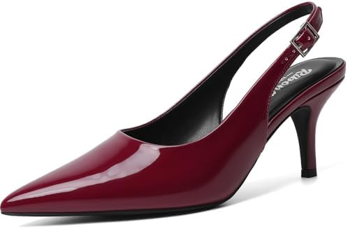 RIBONGZ Slingback Heels for Women Kitten Heels Closed Pointed Toe Ankle Strap Low Heeled Sexy Pum... | Amazon (US)